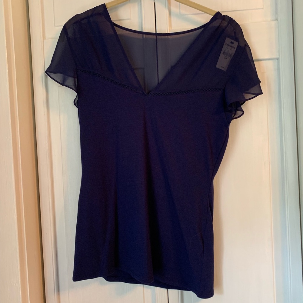 Express V neck blouse with mesh top